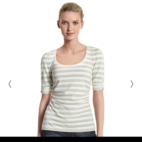 White House Black Market Tops - WHBM Shimmer Elbow-Sleeve Cream and Gold Top